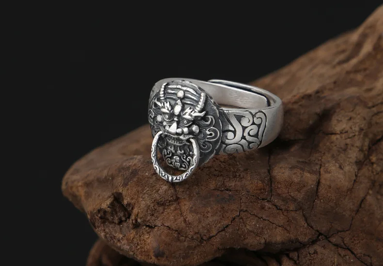 Scrub регулируемое кольцо S990 Стерлинговое Серебряные ювелирные изделия Для мужчин Для женщин дракон Лев открытие кольцо Рождественский Подарок Обручальное кольцо R167