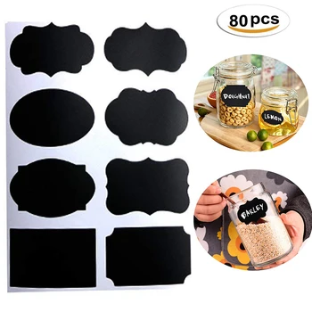 

80pcs/10 sets Waterproof Glass Bottles Chalkboard Labels Tags Home Kitchen Jars Stickers Reused Wedding Party Decor Black Labels