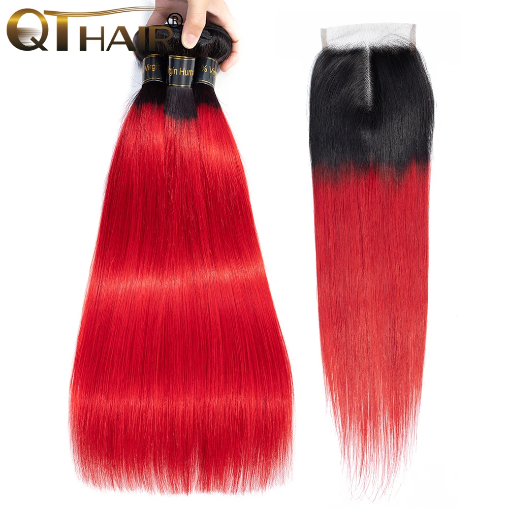 Ombre Bundles With Closure Dark Roots Ombre Red Human Hair Malaysian Straight Hair 3 Bundles QT Red Bundles With Closure Remy Ombre Bundles With Closure Dark Roots Ombre Red Human Hair Malaysian Straight Hair 3 Bundles QT Red Bundles With Closure Remy