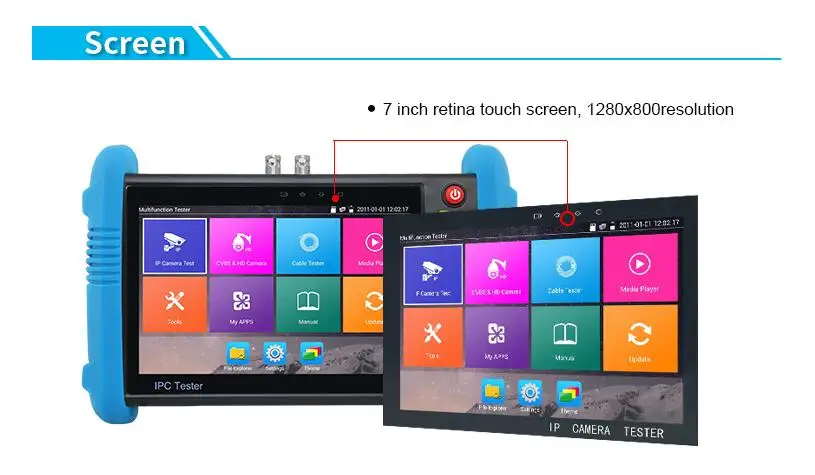 9800 плюс IPC CCTV тестер монитор 7 дюймов ips сенсорный scree 1280*800 аналоговый+ IP+ AHD+ CVI+ TVI+ SDI 6 в 1 Многофункциональный cctv тестер