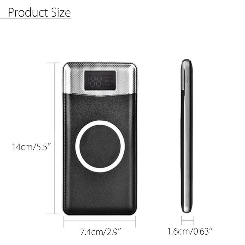QI power Bank чехол, только сделай сам, алюминиевая Беспроводная зарядка, зарядное устройство для 3 мобильных телефонов, ЖК-дисплей, источник питания, внешняя батарея