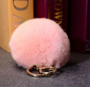

Fluffy 11 colors Rabbit Fur Pompom 8CM For Bags&Cars Charm Real Natural Fur Balls Genuine Fur Pom Poms Key Chain Fo-K005-pink