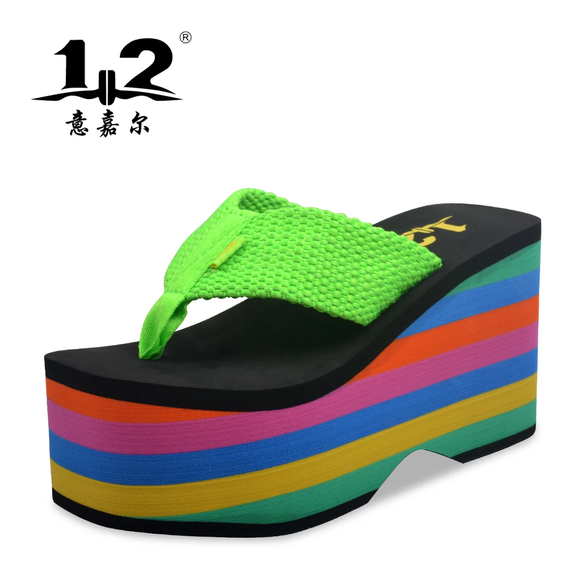 Новинка года; женские разноцветные тапочки с толстой подошвой; красивые пляжные туфли с фруктовым принтом; нескользящая обувь - Цвет: Зеленый