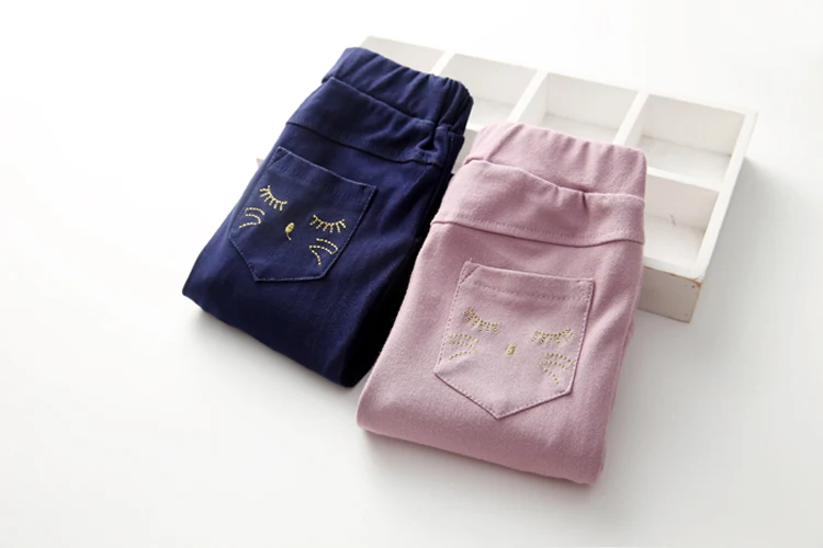 2018 Spring Autumn Trousers 2-10T Years Children Cotton Solid Color Pattern Basic Elastic Capri Little Kids Girl Skinny Pants  (12)