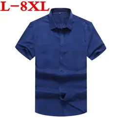 Большие размеры 8XL 7XL 6XL 5XL Летний стиль Рубашка в полоску Для мужчин 100% хлопок Camisa Slim Fit брендовая одежда короткий рукав Для мужчин рубашка