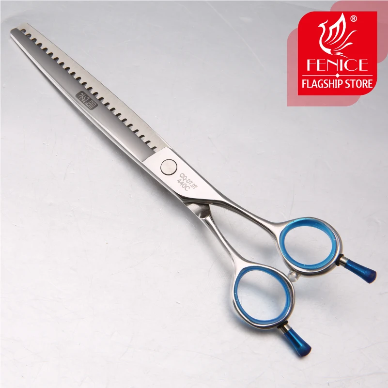 Fenice High quality Japan 440C stainless steel 7 inch blue pet dog grooming thinning scissor thinning rate 75% dog grooming scissors,dog grooming scissors kit