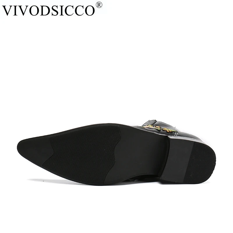 VIVODSICCO/Новые Модные Мужские модельные ботинки из натуральной кожи с цветочной вышивкой, ботильоны с острым носком, мотоботы в британском стиле
