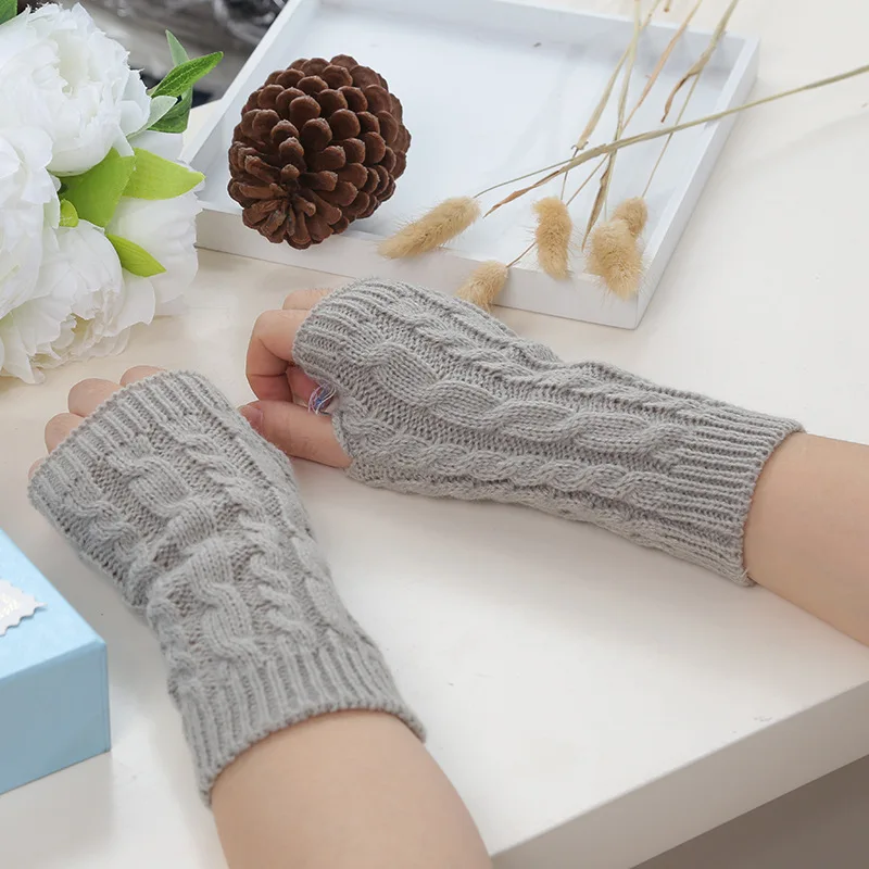 Женские перчатки теплые зимние вязаные перчатки для девочек теплые митенки из искусственной шерсти Рождественский подарок - Цвет: 3 Grey