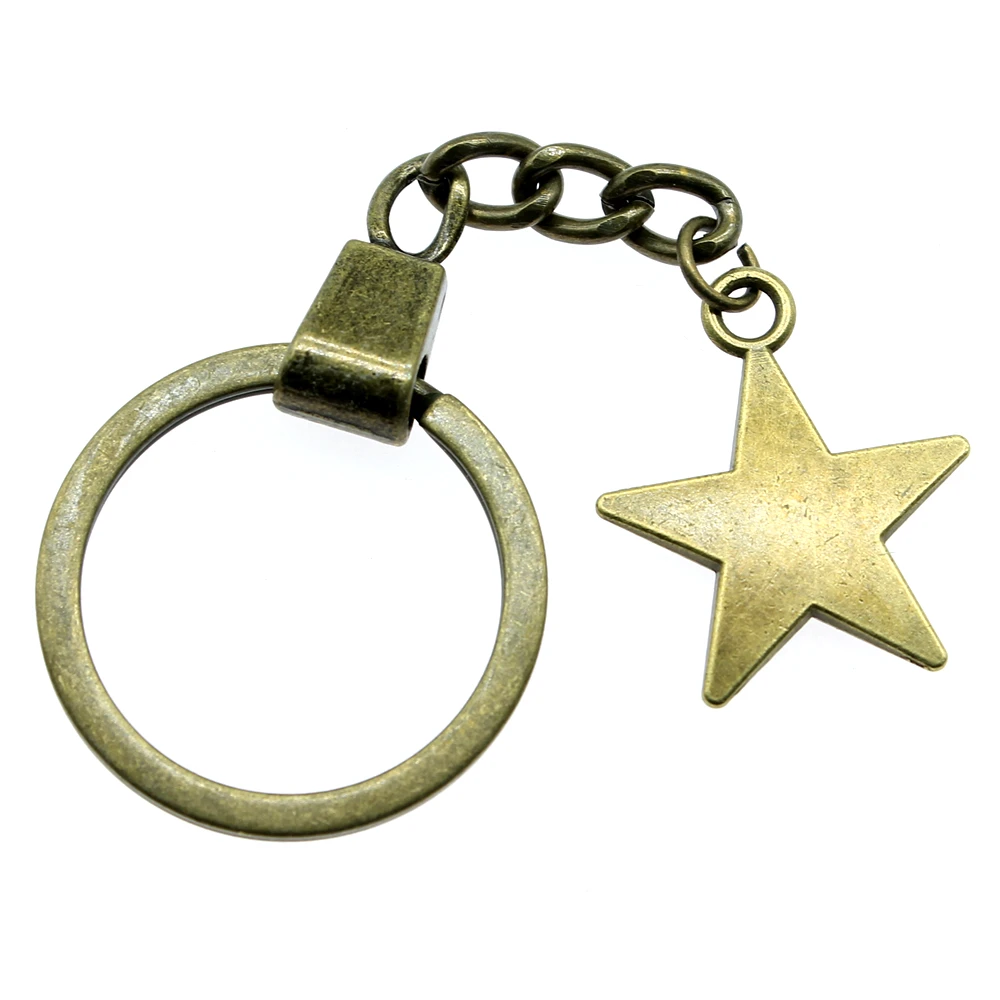 

New Vintage Men Jewelry Keychain Diy Metal Holder Chain Star 26x22mm Antique Bronze Pendant Gift