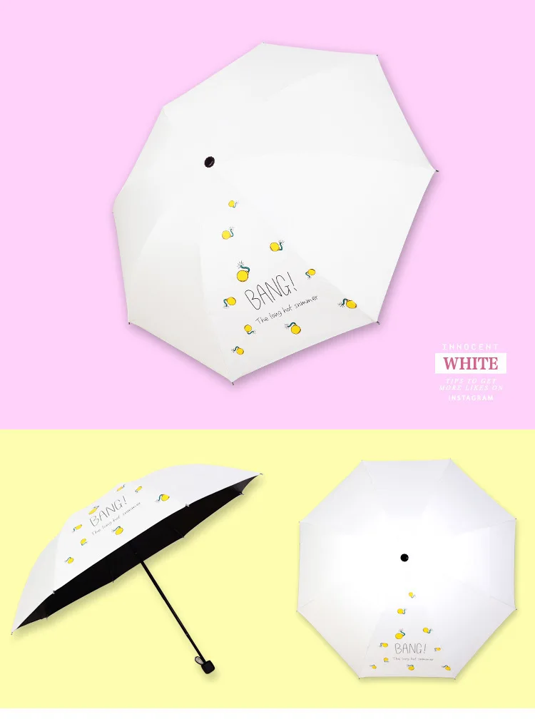 FGHGF Портативный Анти-УФ Банг креативный Маленький модный 3 складной зонтик солнце двойного назначения Зонты дождя для мужчин и женщин - Цвет: White