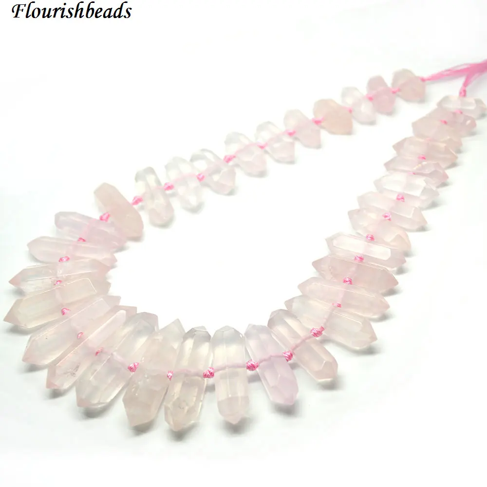 High Quality Natural Pink Rose Quartz Double Point Pillar Graduated Stone Loose Beads DIY Necklace Making