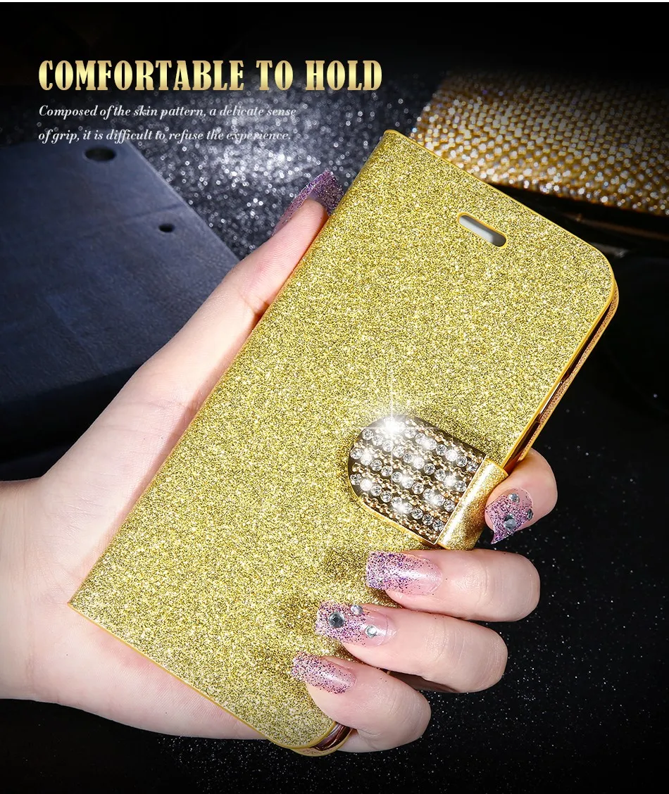FLOVEME Luxury Bling Diamond Glitter Flip Case for Apple iphone 6 6S 7 Plus 5.5 Leather Girl Bag Wallet Stand Rhinestone Cover (6)
