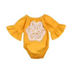 Для новорожденных Детские для маленьких девочек одежда с цветочным принтом Хлопок рюшами комбинезон боди с длинным рукавом Сарафан наряды