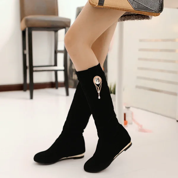 

2014 new winter fashion casual female wild metal decorative knee high boots women boots warm cotton boots XY122