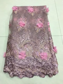 

3d Lace Fabric 2019 High Quality Lace Purple African Lace Appliqun With Beaded Embroidered Lace Trim For Nigerian Wedding Z76