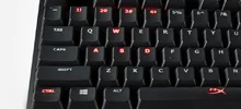 HyperX red backlit keys with dynamic lighting effects