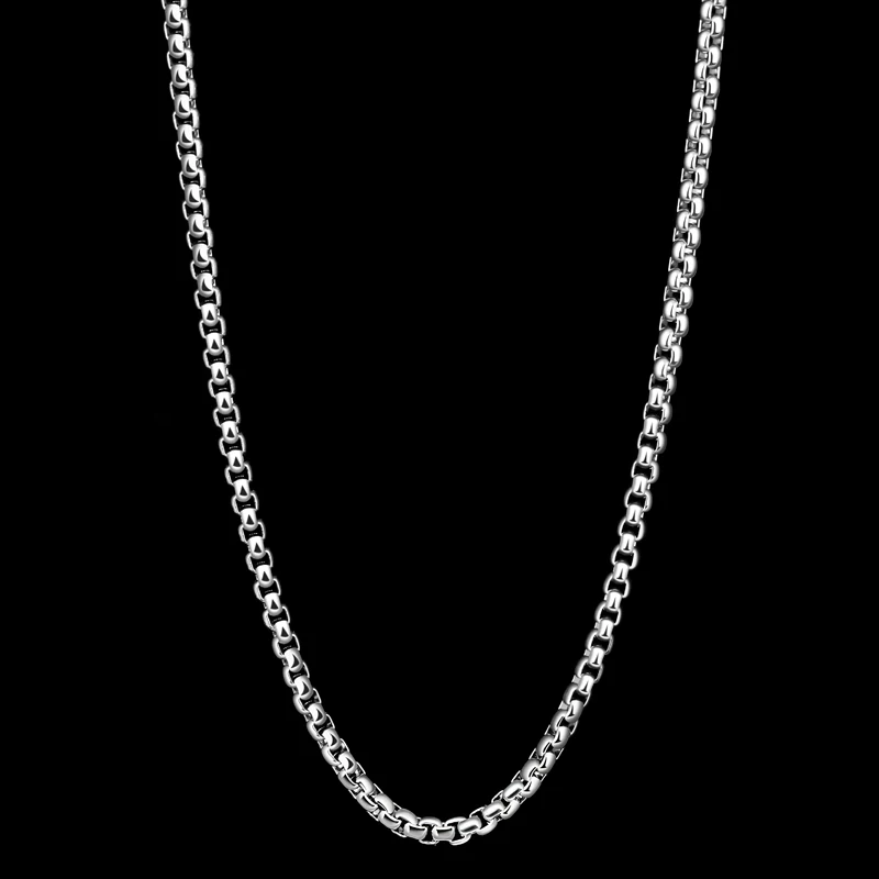 CHUKUI Mens Necklace Silver Chain Stainless Steel Round Box Link Wholesale Jewelry Gift 3mm 20 Inch  (2)
