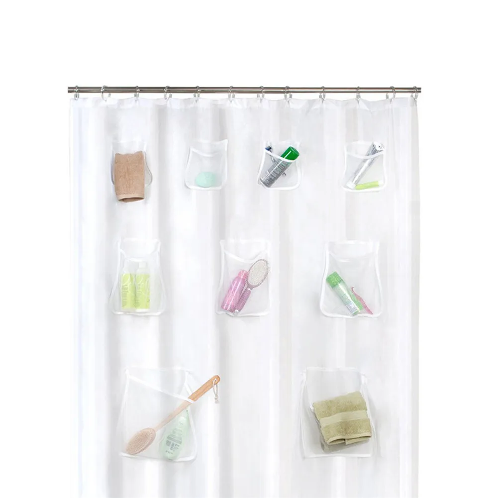 Phone Tablet Holder Clear Shower Curtain Liner with Pockets Waterproof