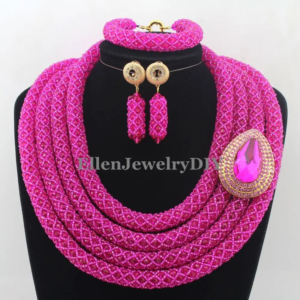 

Rushed Classic Women Crystal Nigerian Wedding African Beads Jewelry Set New Arrived dubai Beaded Necklace set W12616