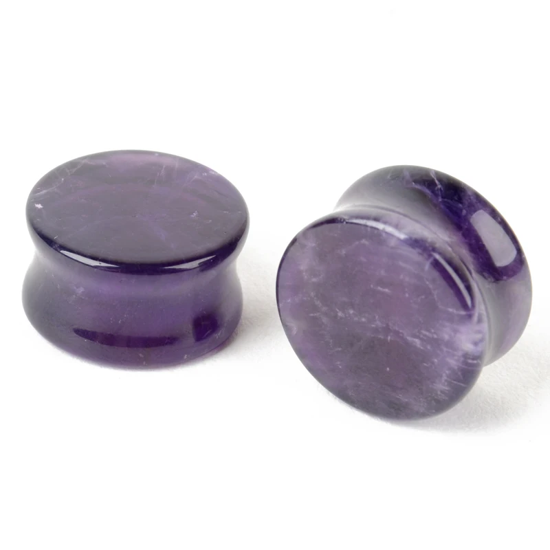 1 Pair Fashion Semi Precious Purple Nature Stone Crack Ear Plug Flesh Tunnel Double Flare Gauges Unisex Body Jewelry 5-25mm