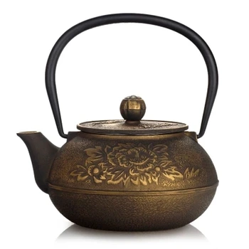 

900mL Japanese-style Home office Peony Golden Japanese Iron Teapot Retro Zen Tea Kettle Cast Iron Kung Fu Tea Set with Filter
