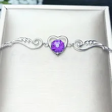 Браслет-цепочка с аметистом Природный натуральный аметист 925 серебро ангел стиль 1.8CT драгоценный камень# BL18120208