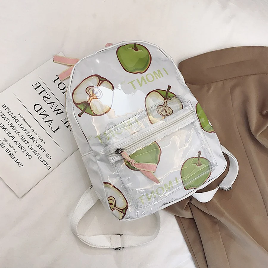

Creative fruit print transparent women's backpacks clear PVC waterproof jelly bookbags Teenage girls school bags travel backpack