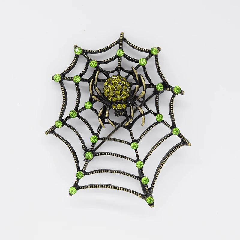 

Antique bronze Brooch Pendant Peridot Olivine Rhinestone Spider web Pin brooches C262 K4