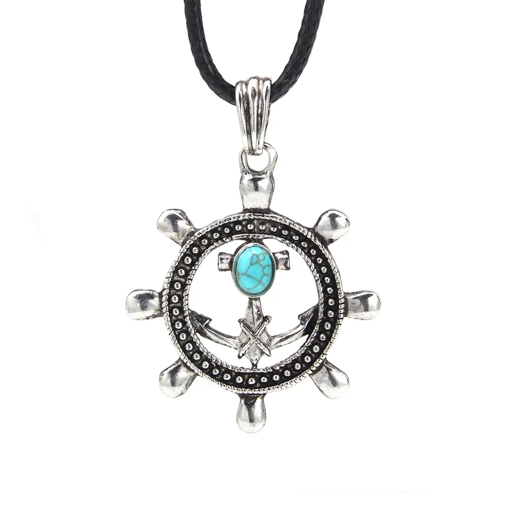 Kirykle Anchor rudder maple leaf wing feather necklace for man alloy Alloy pendant Retro men charm accessories | Украшения и