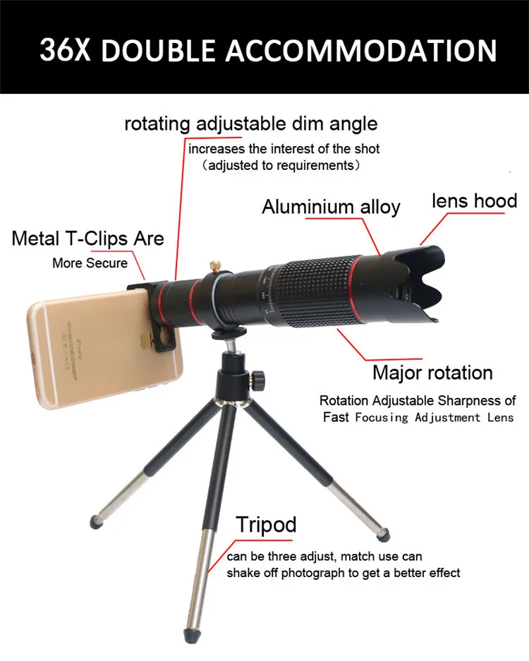 Универсальный HD 36x зум телескопический объектив для мобильного телефона телефото внешний смартфон объектив камеры для IPhone Sumsung huawei любой телефон
