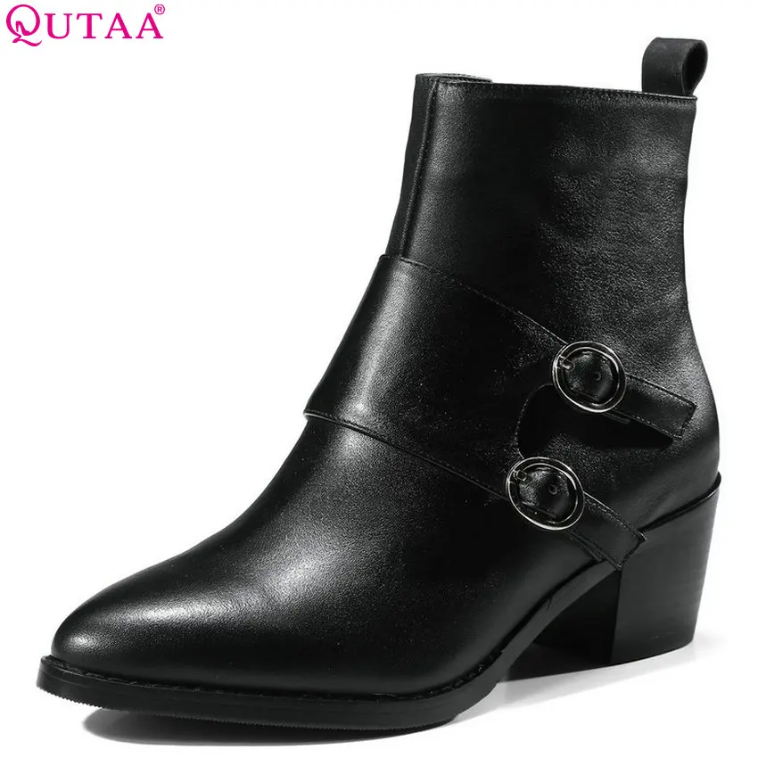 

QUTAA 2019 Casual Women Ankle Boots Cow Suede Cow Leather +Pu All Match Winter Shoes Women Motorcycle Boots Big Size 34-39