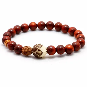 Natural Red Sanders Wood Beads White Rudraksha Bodhi Lotus Flower Beads Bracelet For Women Buddha Yoga Meditation Jewelry