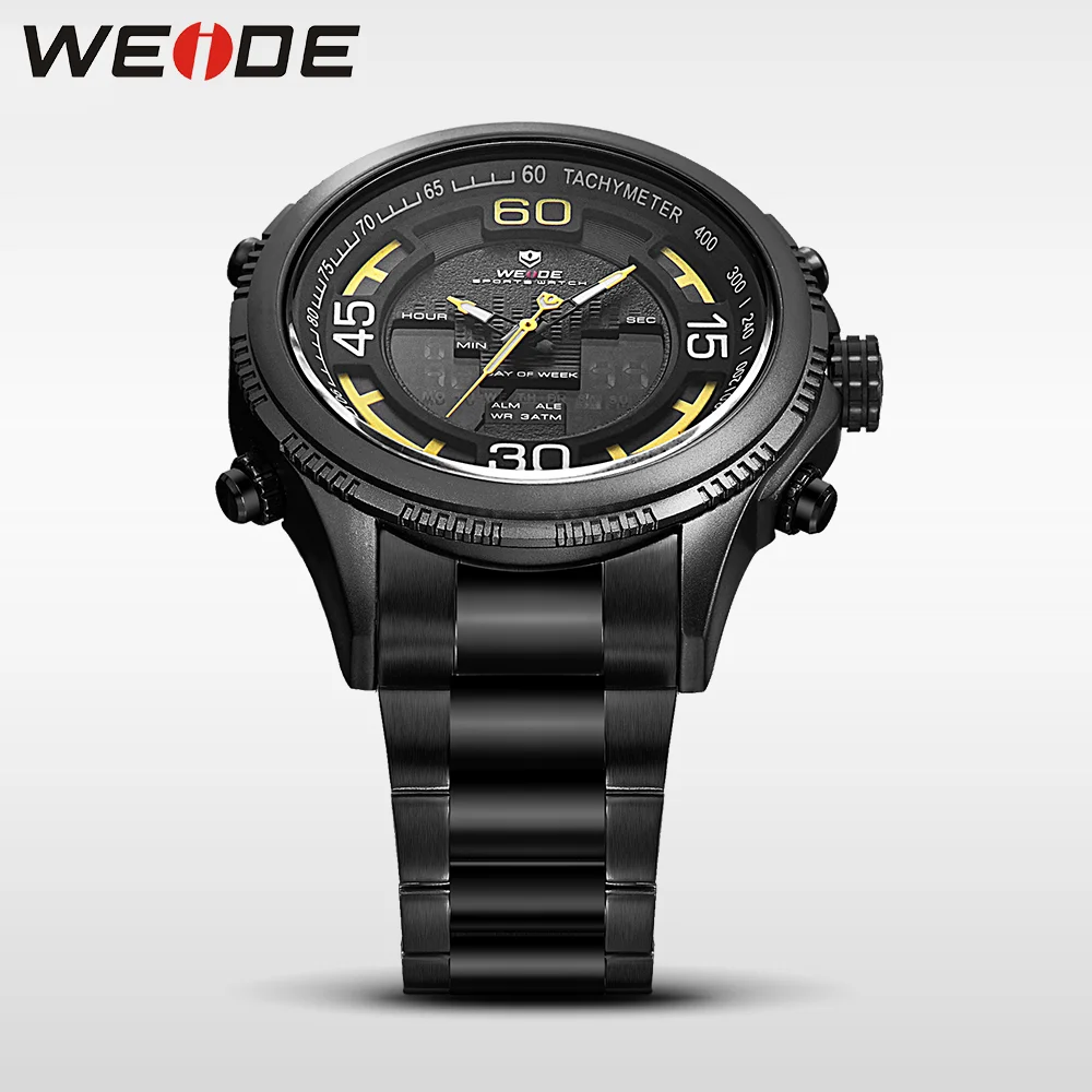 WEIDE оригинальные Роскошные спортивные часы из нержавеющей стали кварцевые с ЖК