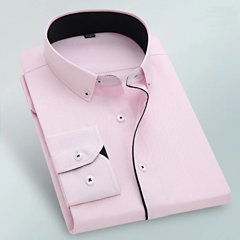 MACROSEA Новое поступление специальный дизайн Кнопка Воротник черная линия платье рубашка мужская деловая официальная рубашка сплошной цвет белые пуговицы