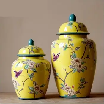 

American Country Ceramic jar Butterfly Storage pot European Model Living Room Tv Cabinet Handicraft Household decoration jar