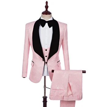 

S-5XL ! men's suit three-piece groom wedding dress Slim business casual men sets dress nightclub singers stage costumes pink