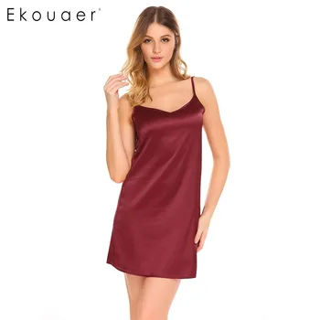 

Ekouaer Summer Nightgown Women Sexy Sleepwear Nightshirts V-Neck Lace Nightwear Satin Chemises Slip Sleepwear Female Nighties