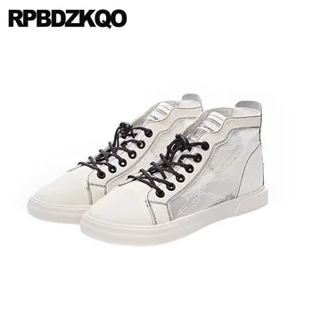 

women thick sole designer runway trainers breathable lace round toe sneakers high top flats up wide fit shoes ladies brand white