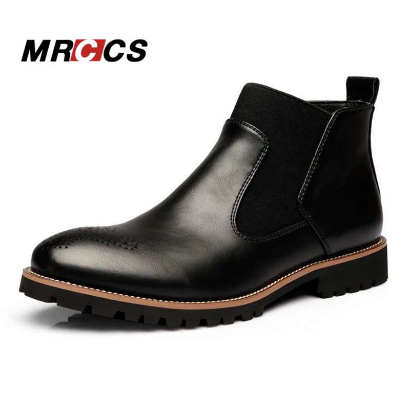 MRCCS/зимние мужские ботинки Челси на меху Модные ботильоны в британском стиле