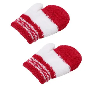 Зимние детские перчатки из кораллового флиса, вязаные варежки для мальчиков и девочек, мягкие цветные теплые полосатые плюшевые перчатки с длинными пальцами, горячая Распродажа - Цвет: Red