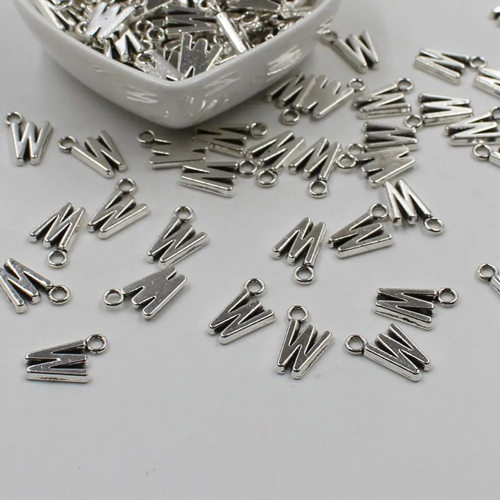 

20 pcs Double Side Alphabet(W)Letter Tag Charm Pendant Initials Jewelry Making