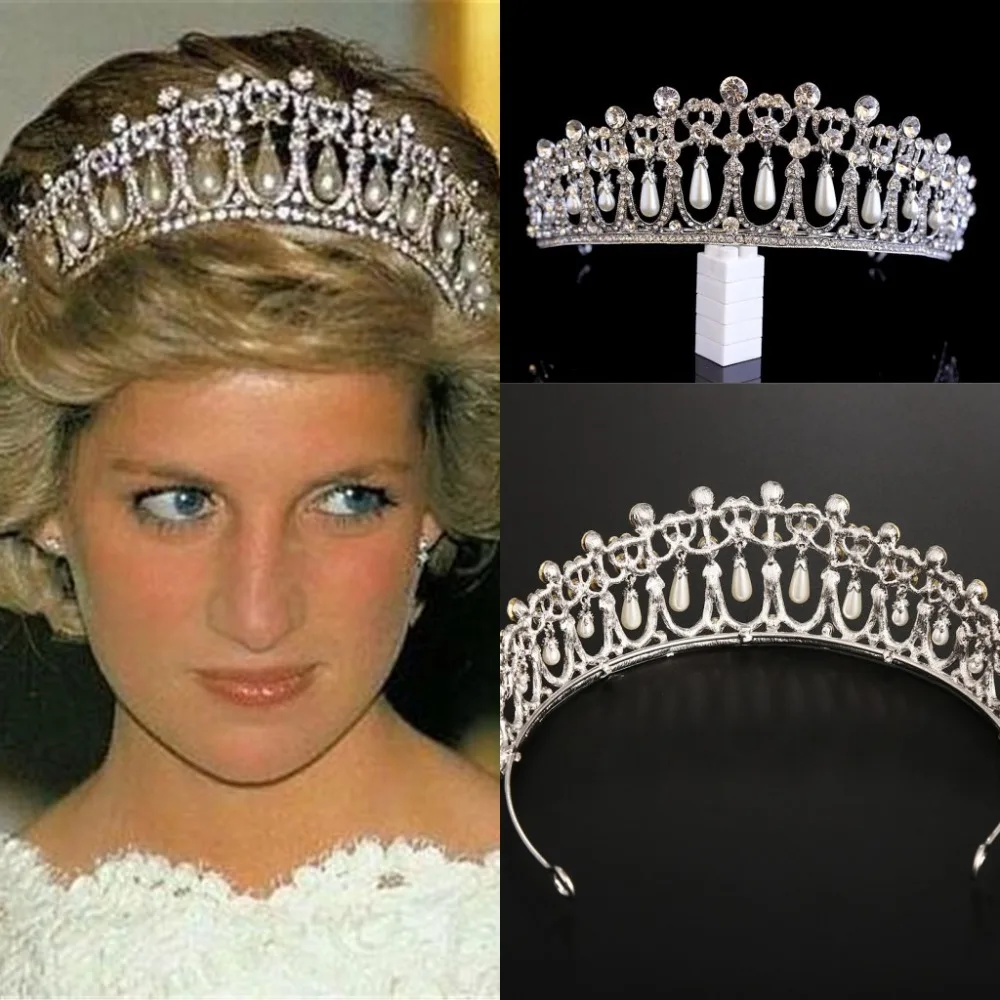 Pearl & Jewel Detailed For Wedding Princess Diana Replica Tiara Prom Silver 