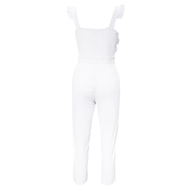 New Women's Summer Fashion Casual Linen Shirred Frill Sleeves Pockets Jumpsuit Ladies Belted Summer Holiday #4A25 (17)