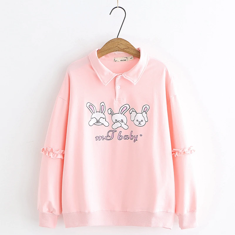 Kawaii Bunny/женские толстовки Harajuku с милым Кроликом пуловер длинными рукавами Kpop 90 s