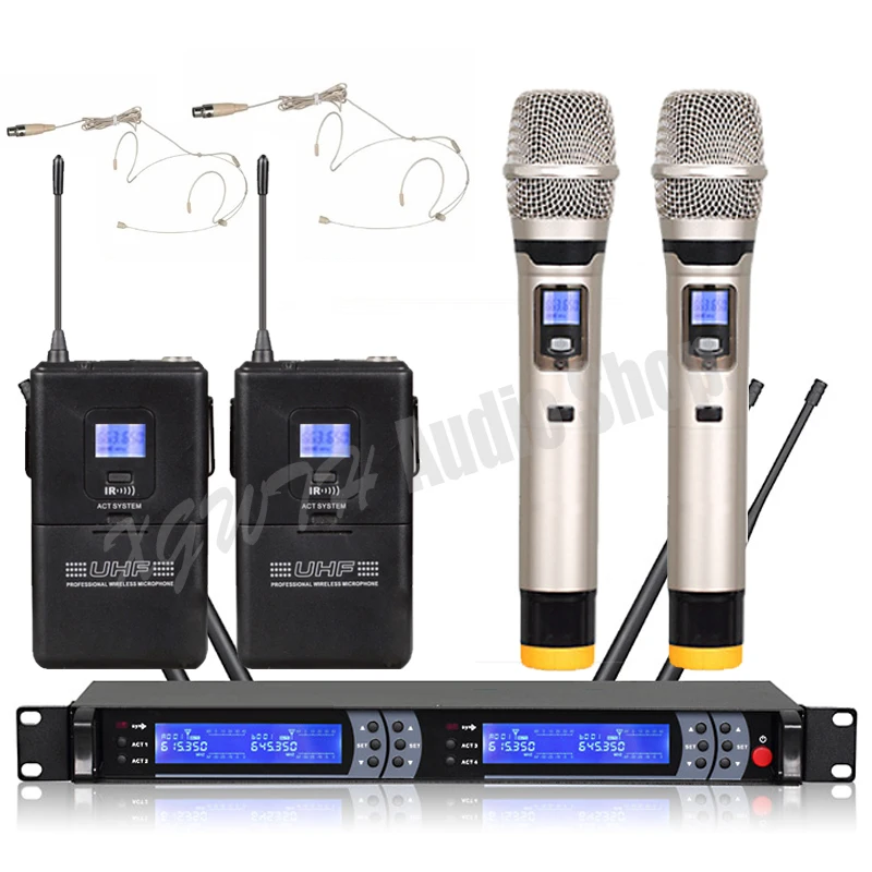 UHF Digital Wireless Microphone System 2 Handheld Dynamic Mic + 2
