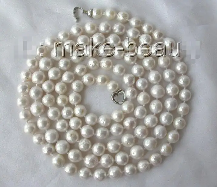 

Free shipping hot sale Women Bridal Wedding Jewelry >> long 50" 11mm round white Edison keshi reborn freshwater pearl necklace