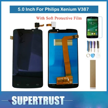

Original 5.0"For Philips Xenium V387 LCD Display+Touch Screen Digitizer Assembly Black With tools tape and Soft Protective Film