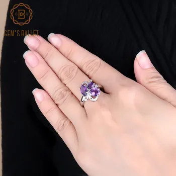 

Gem's Ballet Purple Butterfly 925 Sterling Silver Rings Natural Amethyst Gemstone Ring For Women 2.55Ct Fine Jewelry