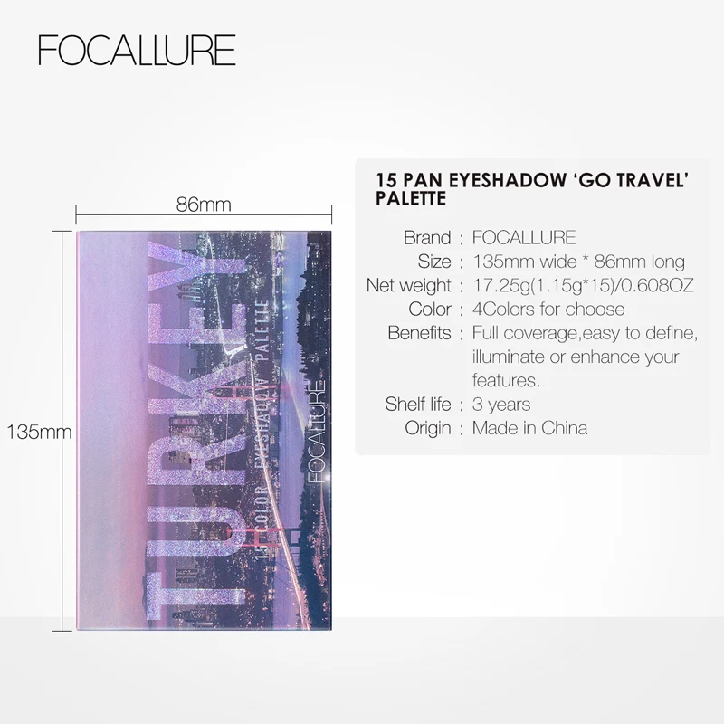 FOCALLURE, Новые Дорожные тени для век, палитра, блестящая пудра, профессиональный макияж для глаз, 15 цветов, матовые тени для век, палитра