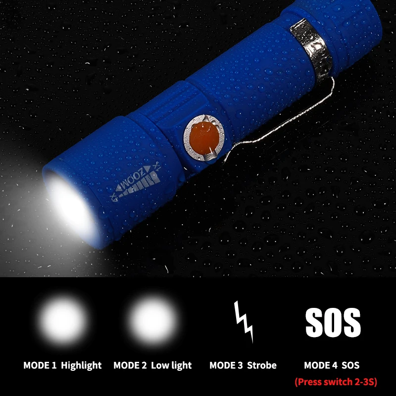 Coba мини-фонарик светодиодный usb Перезаряжаемый встроенный аккумулятор водонепроницаемый тактический фонарик пластиковый чехол с зажимом для ручки из нержавеющей стали